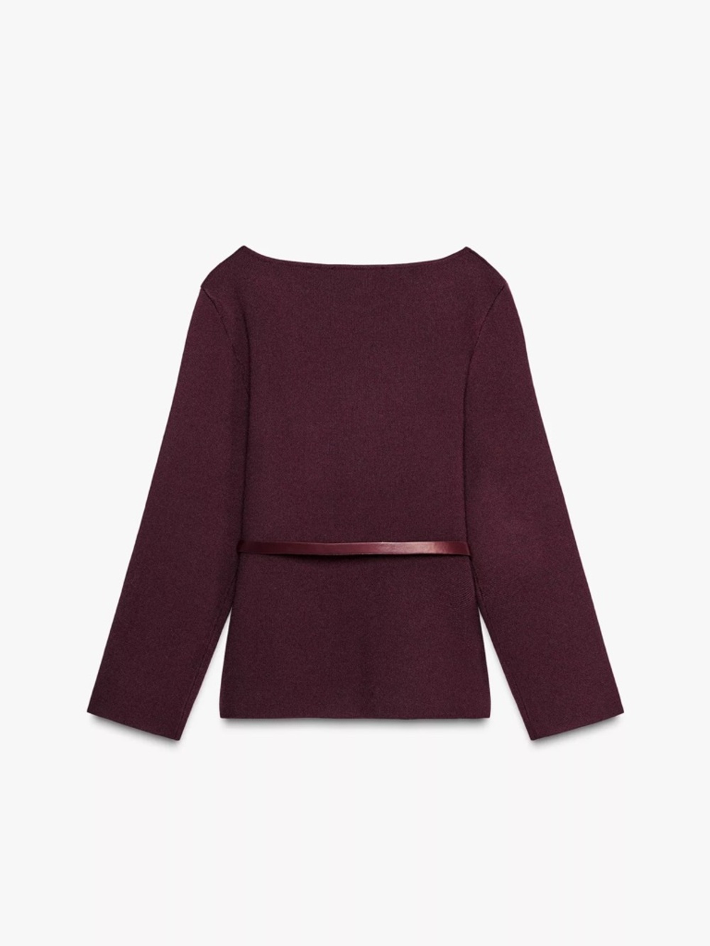 Zara Wine Burgundy Long Sleeve Belted Top